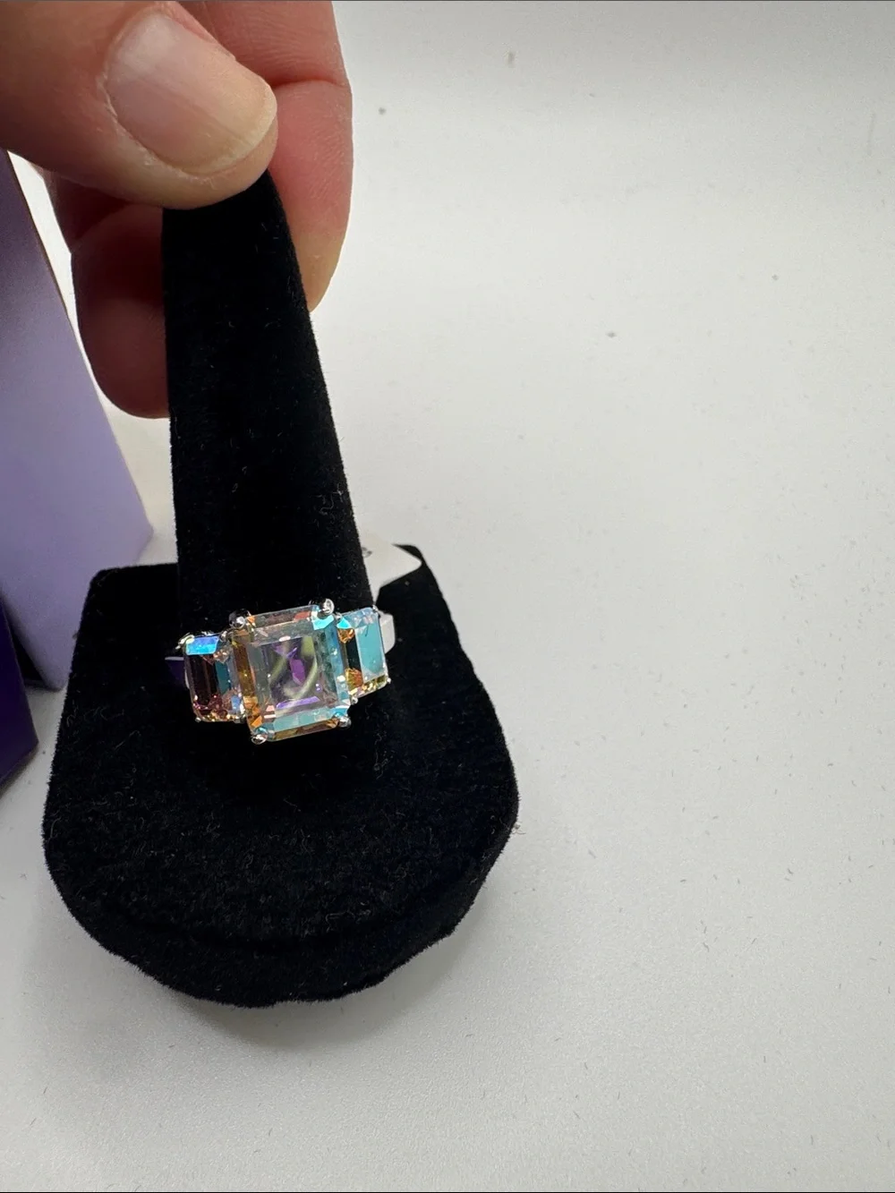 PalmBeach Jewelry Purple Box with Multicolor Emerald-Cut Ring